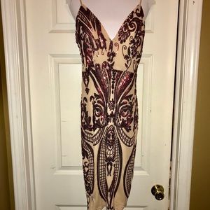 Classy & sexy dress w/burgundy sequin design